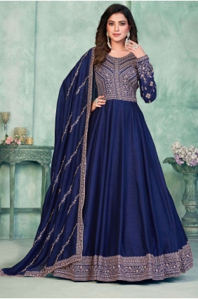 Anarkali Suit in Blue Art silk with Embroidered AS3750