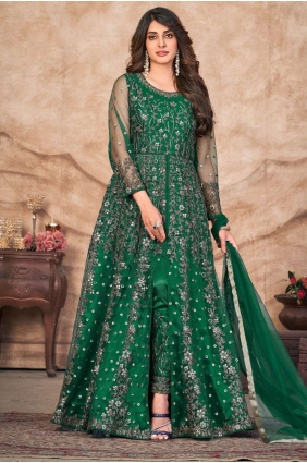 Embroidered Green Anarkali Suit Net with Dupatta AS3752