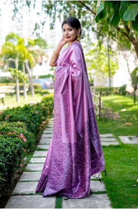 Saree in Purple Raw silk with Weaving SR25677