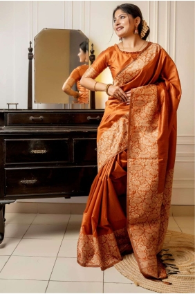 Raw silk Saree Orange in Weaving SR25679