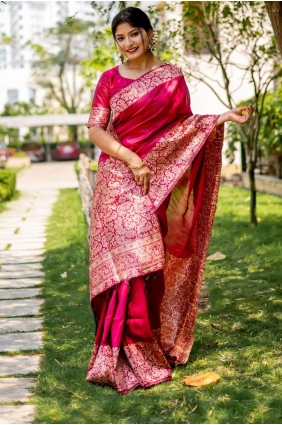 Raw silk Pink Saree in Weaving SR25680