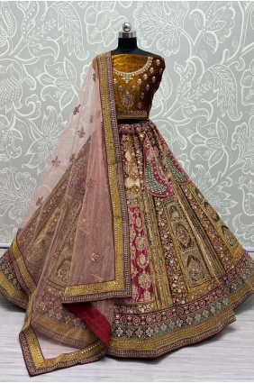 Mustard Bridal Lehenga Choli with Stone with moti Velvet LC7365