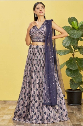 Wedding Lehenga Choli in Blue Organza with Digital print LC7373