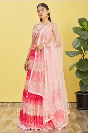 Digital print Pink Wedding Lehenga Choli in Organza LC7375