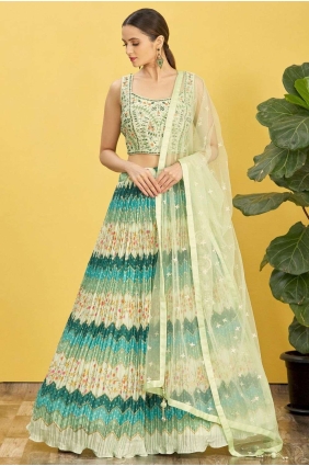 Green Wedding Lehenga Choli with Digital print Organza LC7376