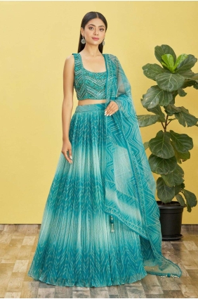 Organza Wedding Lehenga Choli in Blue with Digital print LC7379