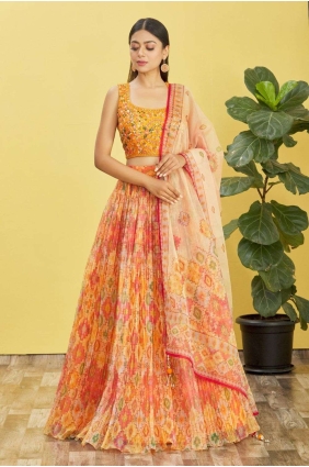 Yellow Organza Digital print Wedding Lehenga Choli with Dupatta LC7381