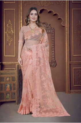 Saree in Dusty peach Net with Embroidered SR25723