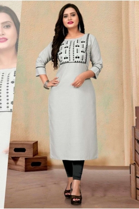 Embroidered Kurti in Grey Cotton KTI2264