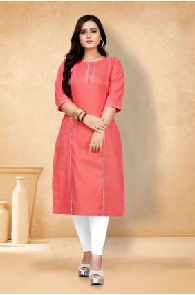 Coral pink Plain Kurti in Cotton KTI2272