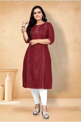 Maroon Cotton Plain Kurti KTI2274