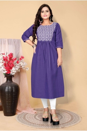 Lavender purple Kurti Cotton with Embroidered KTI2283