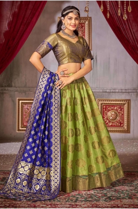 Weaving Jacquard silk Pista Lehenga Choli with Dupatta LC7586