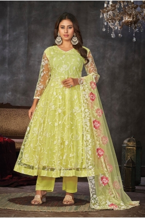 Yellow Anarkali Suit in Net SK154583