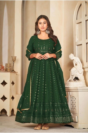 Georgette Embroidered Green Anarkali Suit with Dupatta AS3838