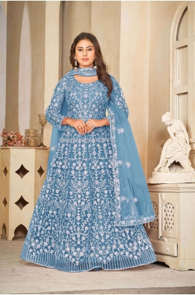 Light blue Embroidered Net Anarkali Suit AS3848