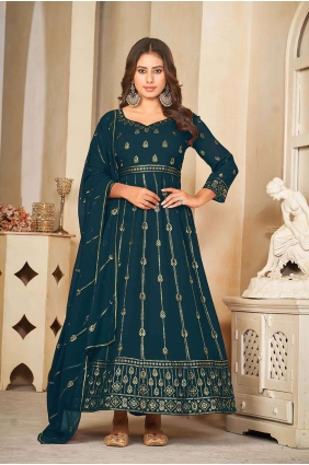 Anarkali Suit in rama Georgette with Embroidered AS3856