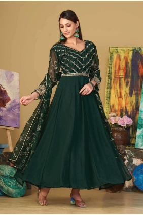 Green Anarkali Suit in Embroidered Georgette AS3858