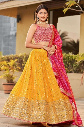 Lehenga Choli in Yellow Georgette Sequins LC7727