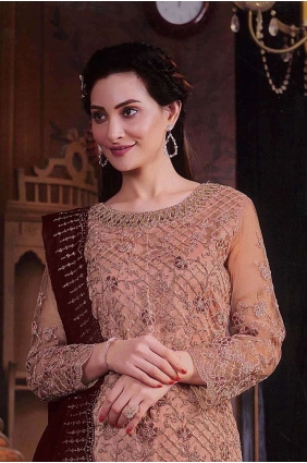 Net Peach Palazzo Suit in Embroidered PZ3974