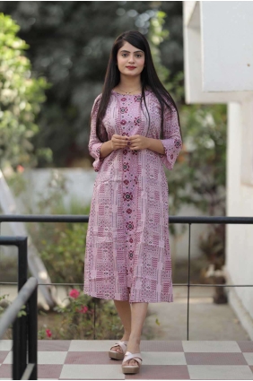 Light purple Printed Kurti in Cotton KTI2388