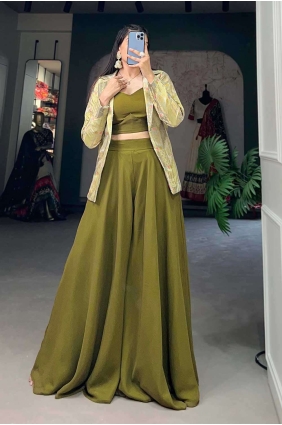 Georgette Anarkali Suit in Green with Weaving AS3893