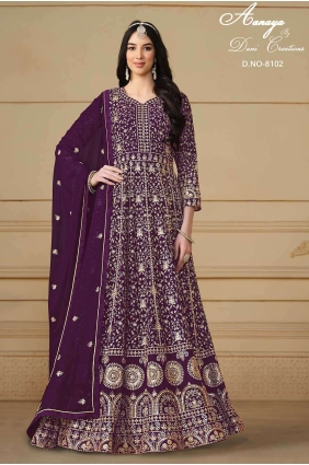 Embroidered Faux Wine Palazzo Suit with Dupatta GW0817
