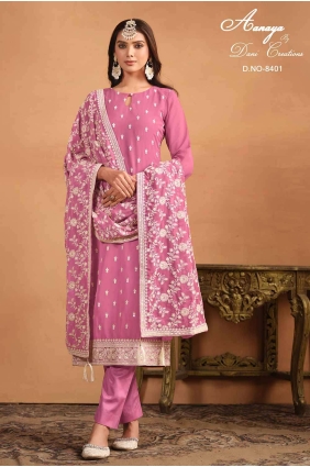 Pink Embroidered Net Straight Pant Suit SK154151