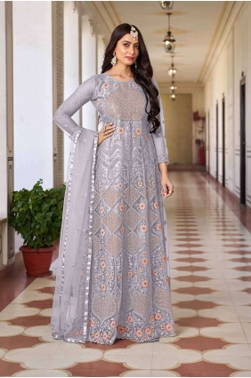 Embroidered Net Lavender Anarkali Suit with Dupatta AS3901