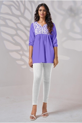 Dark columbia Embroidered Kurti in Rayon KTI2523