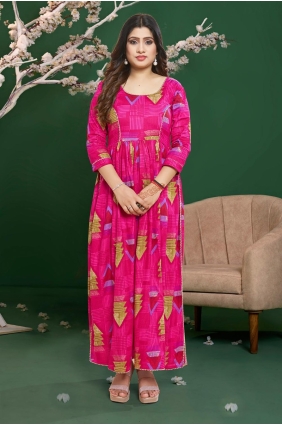 Rayon Kurti in Pink with Digital print KTI2526