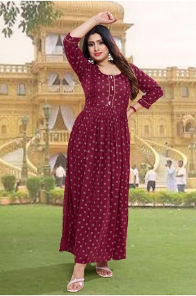 Bright maroon Kurti in Rayon with Digital print KTI2530