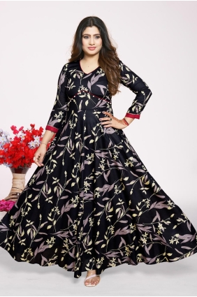 Digital print Kurti in Black Rayon KTI2536