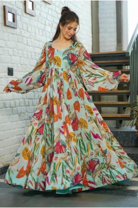Multicolor Digital print Chiffon Gown Dress GW0965