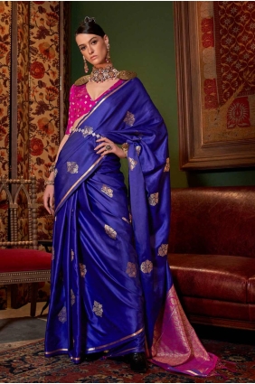 Embroidered Satin Saree in Light violet SR27534