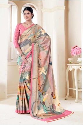 Digital print Soft net Saree in Multicolor with Blouse SR27551