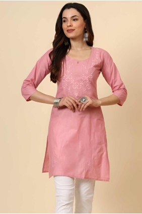 Cotton Kurti with Embroidered in Opaque pink KTI2544