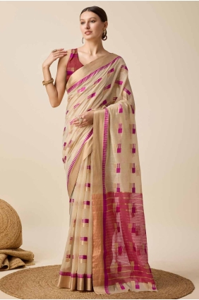 Cream Saree in Cotton with Weaving SR27565