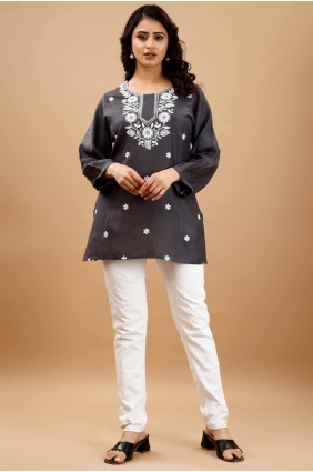 Viscose Kurti with Embroidered in Grey KTI2554