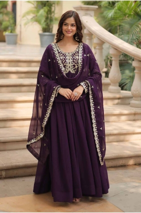 Faux georgette Wine Gown Dress in Sequins GW0985