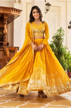 Yellow Embroidered Lehenga Choli in Faux georgette LC8059