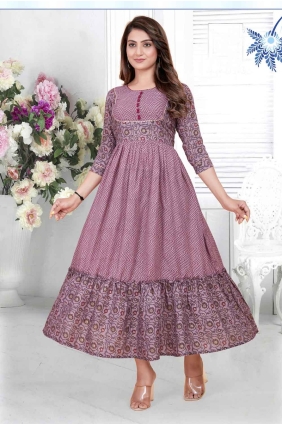 Printed Rayon Kurti in Palevioletred KTI2561