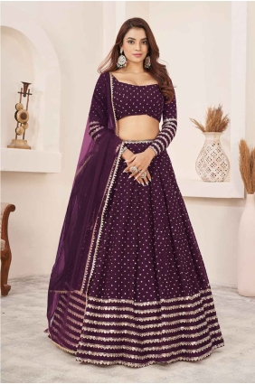Georgette Wine Lehenga Choli in Embroidered LCU8083