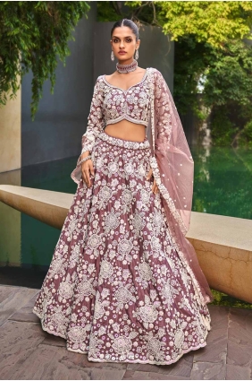 Lehenga Choli in Lavender Satin with Thread LC8086