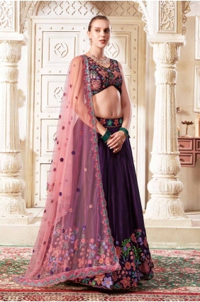 Wine Silk Thread Lehenga Choli with Dupatta LC8097
