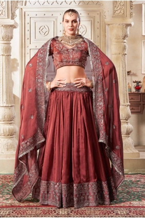 Lehenga Choli in Brown Silk with Thread LC8098
