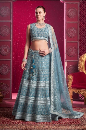 Sequins Net Lehenga Choli in Blue LC8101