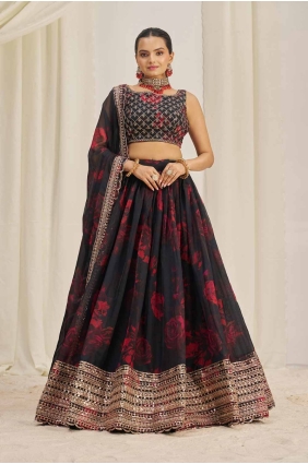 Printed Lehenga Choli in Black Organza LC8103
