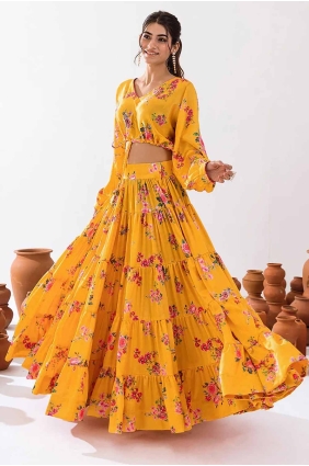Yellow Lehenga Choli in Chiffon with Printed LC8132