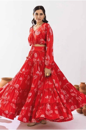 Chiffon Lehenga Choli with Printed in Sample red LC8133